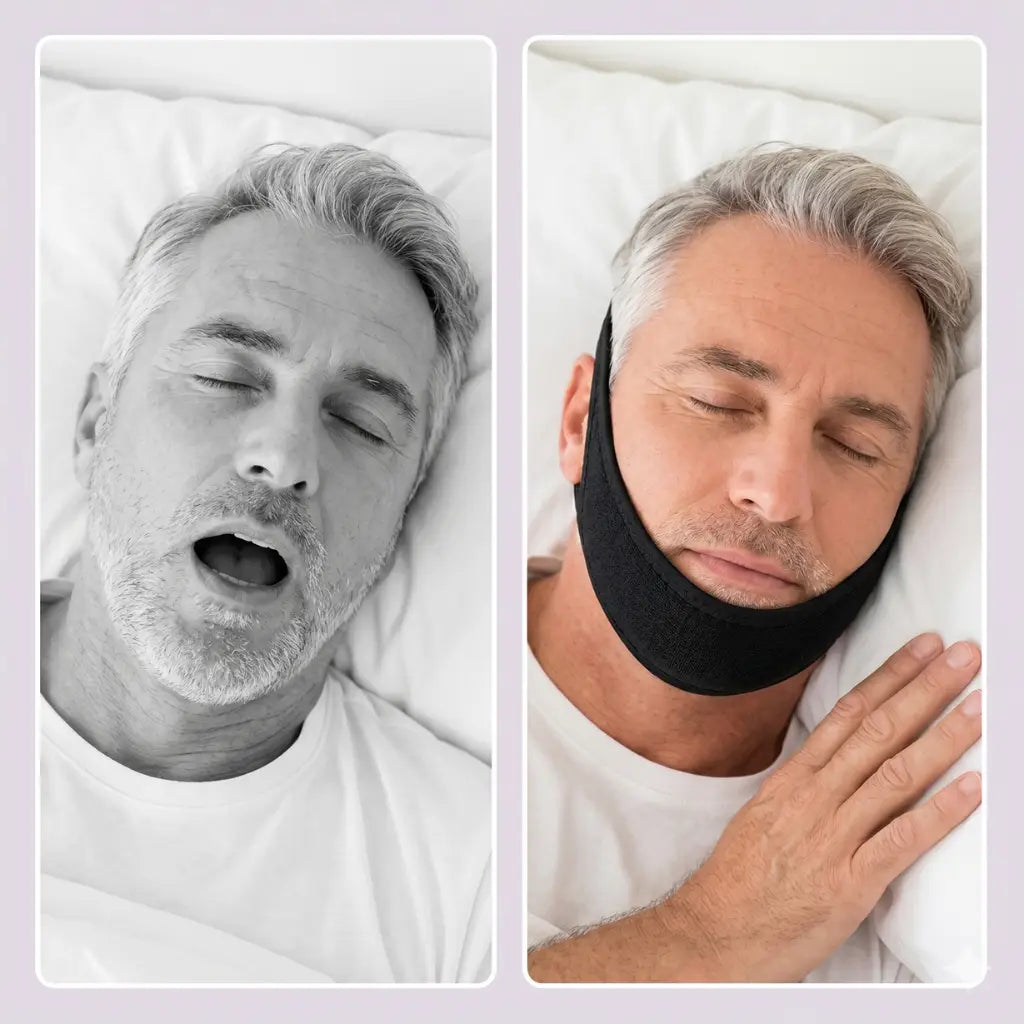 Antes y después usando banda anti ronquidos. Hombre roncando vs durmiendo sin ronquidos con Ronix Sleep Band