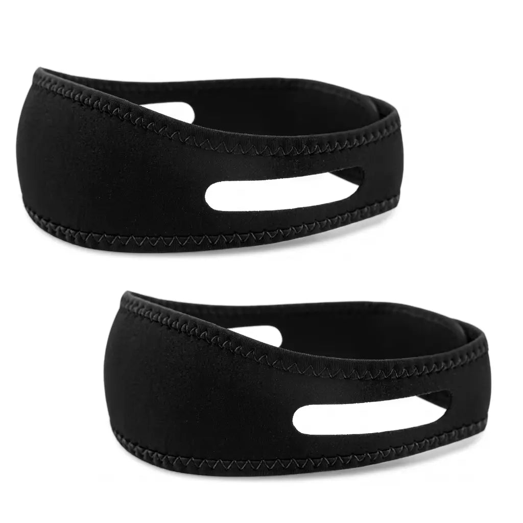 Diseño ergonómico de la banda anti ronquidos Ronix Sleep Band vista desde múltiples ángulos