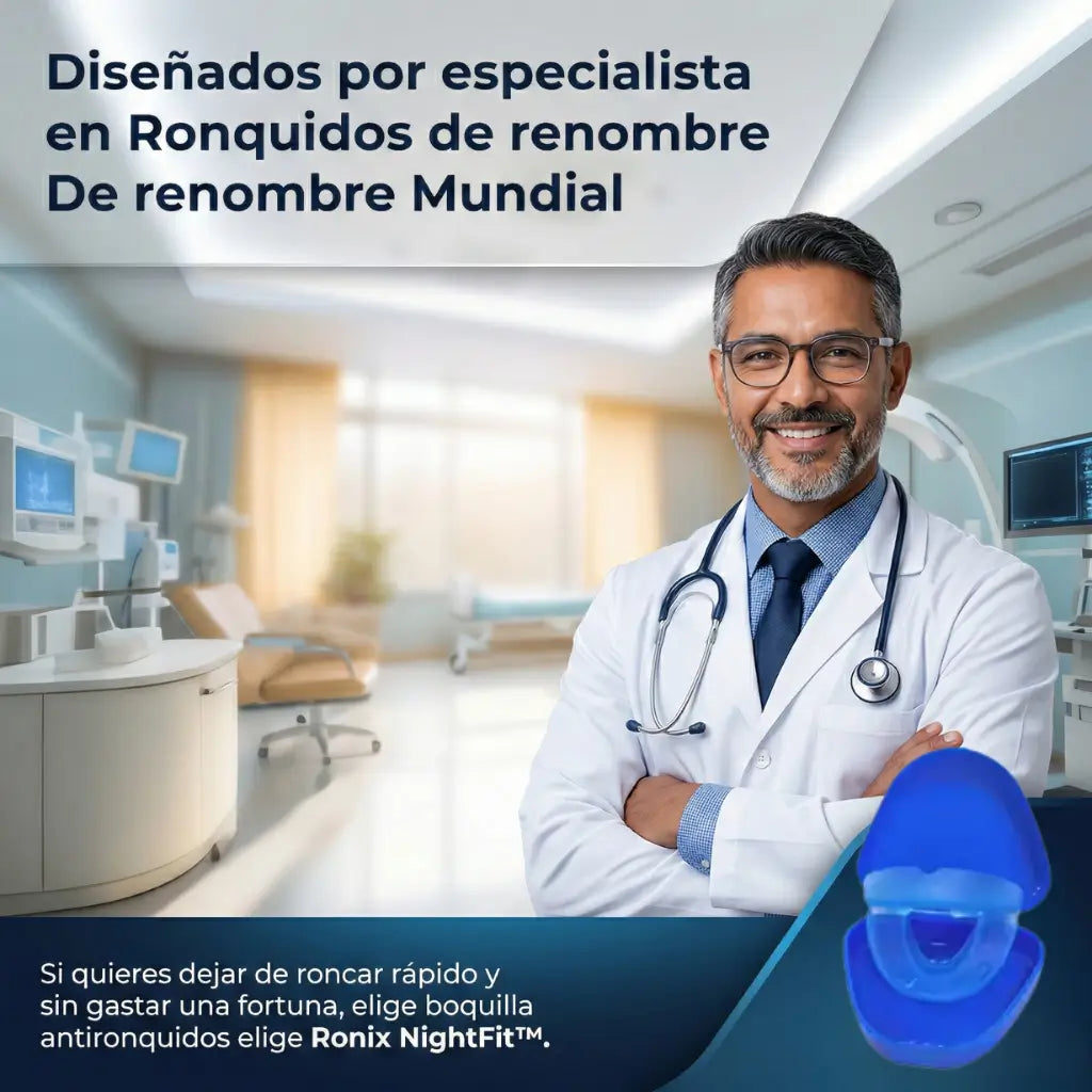 Hombre durmiendo profundamente con Ronix NightFit dispositivo antirronquidos de avance mandibular para eliminar el ronquido
