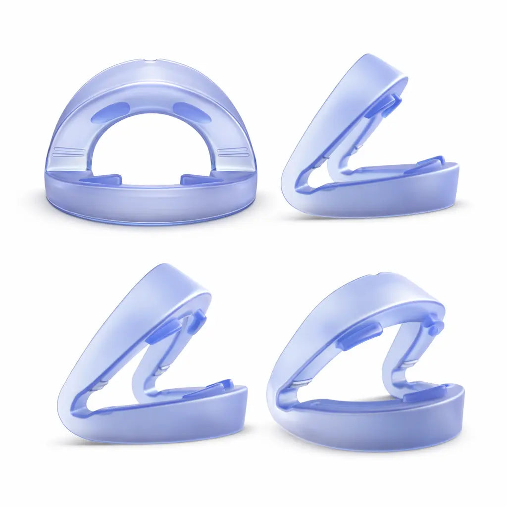 Dispositivo antirronquidos Ronix NightFit transparente azul con diseño ergonómico y ajuste mandibular para dejar de roncar